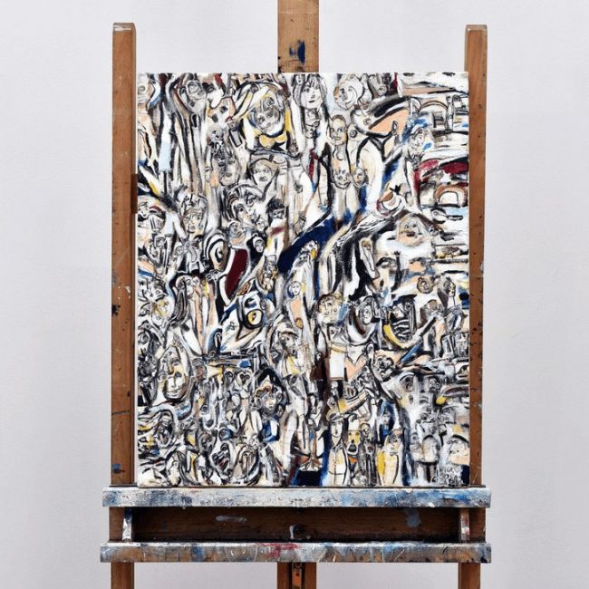 In the big picture it’s all the same, just the fine details seemingly change, 2005 acrylic, oil, and ink on canvas 16 x 20 in.