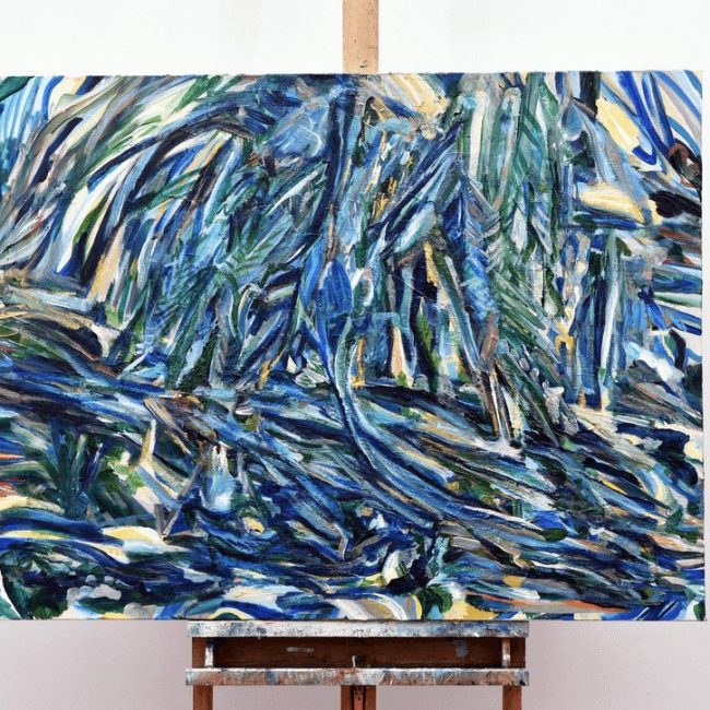 Roaring brook, Basket Landing, 2018 acrylic tempera, and oil on canvas 40 X 30