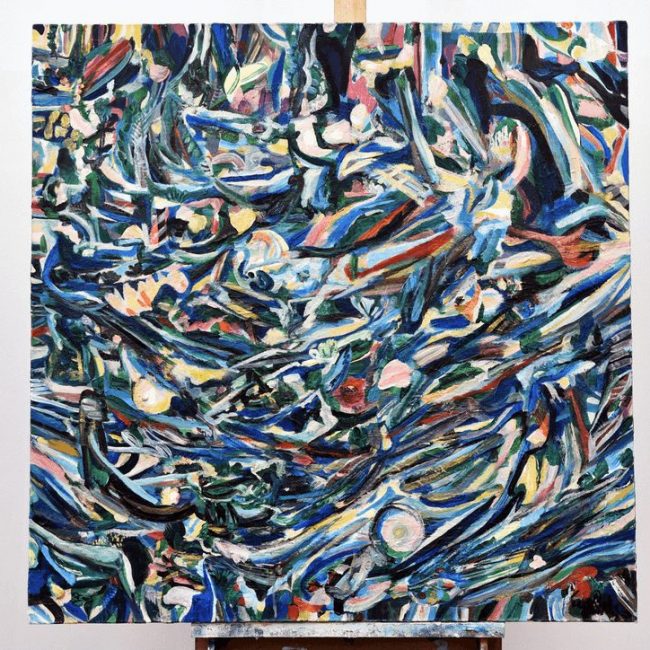 High valley reverie, 2017 acrylic tempera, and oil on canvas 36 x 36 in.