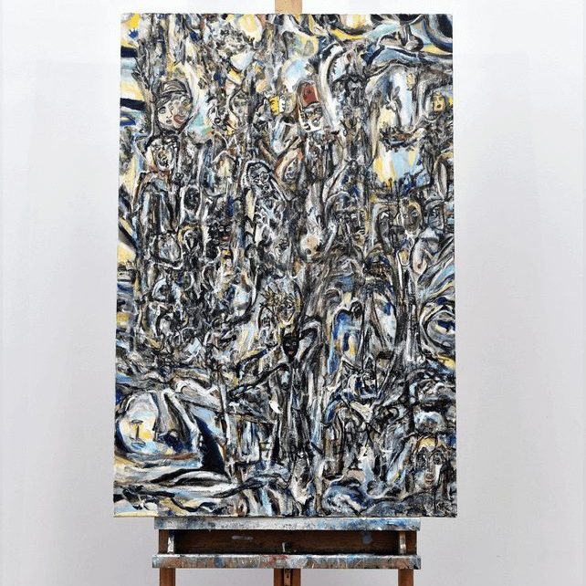 Born out of joy: the holiday to perception statements, 2009 acrylic and ink on canvas 24 x 36 in.