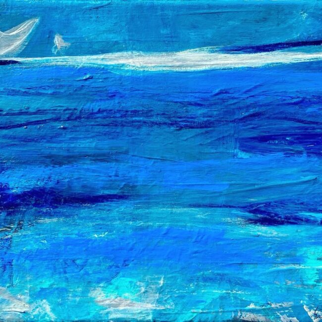 Mint Periwinkle Grotto, 2024 Acrylic and egg white on linen 11 x 14 in. 2024