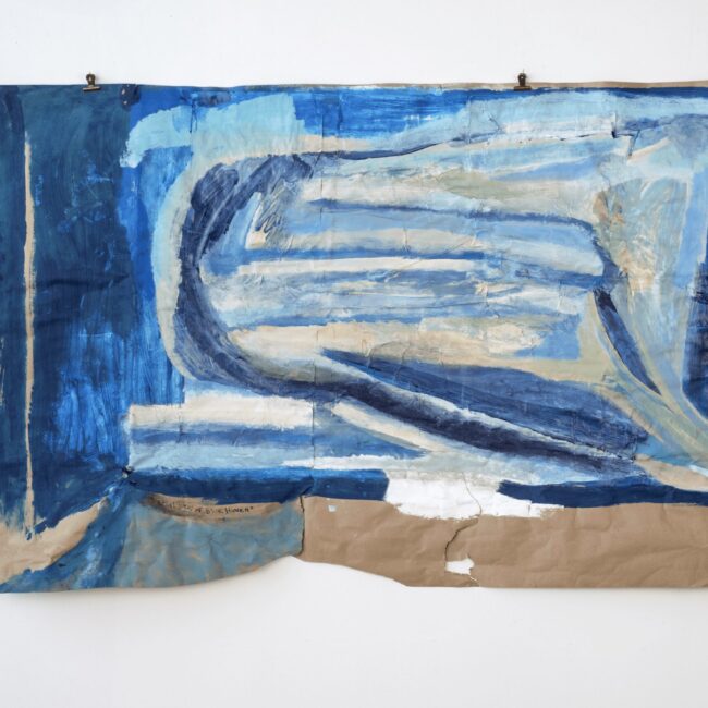 Aerial view of Blue Haven acrylic and dye on watercolor paper 45x 63 in.