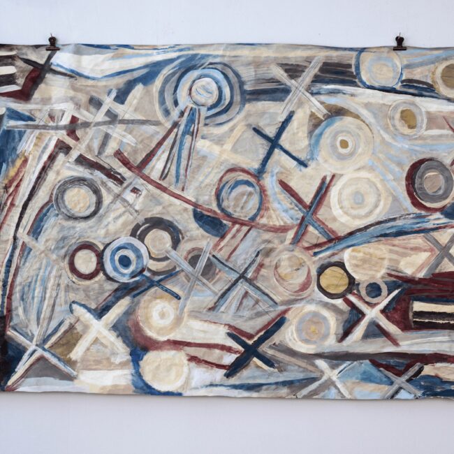 Tic- Tac-Toe , 2021 acrylic and pencil on kraft paper 30 x 52 in.