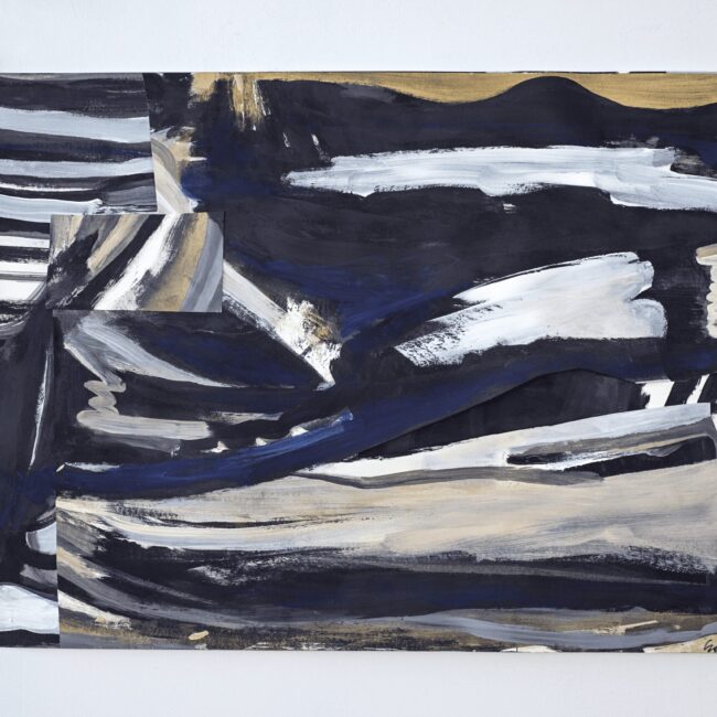 Jiminy Crickets , 2021 acrylic and ink collage on watercolor paper 30x22 in.