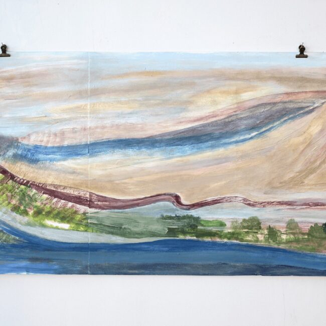 The confluence basin , 2021 acrylic on water color paper 22x46