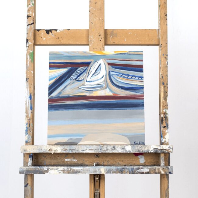 Barn red sandbars at low tide , 2021 acrylic on wood 12x12 in.