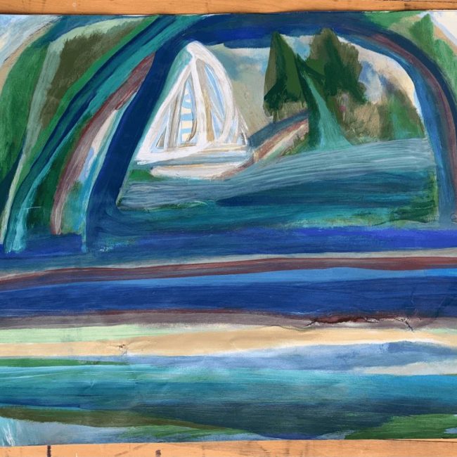 Iron Ore Marina, 2021 acrylic on watercolor paper 22 x 30 in.