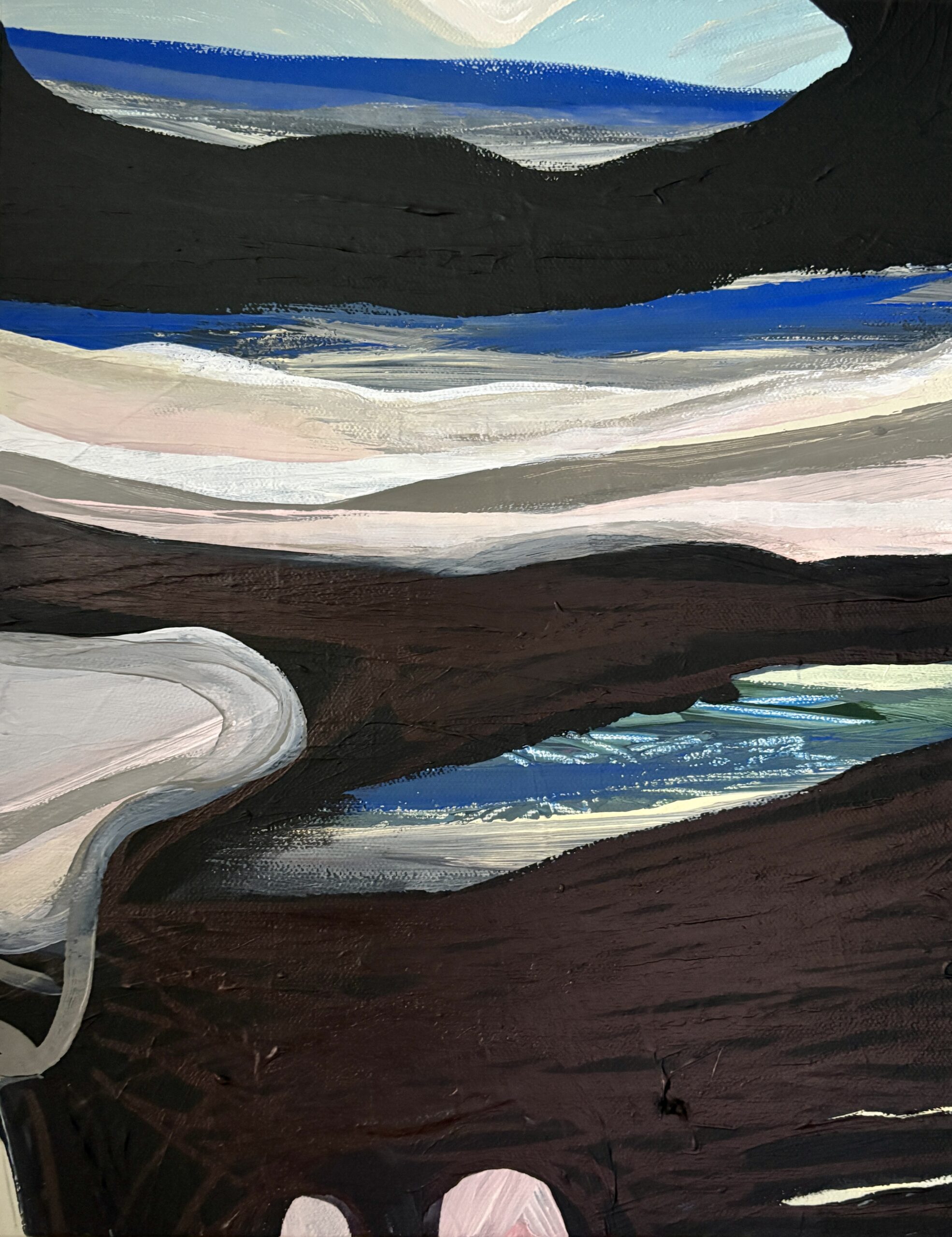 Reflection pools 2025 acrylic and India ink on canvas 14 x 11 inches